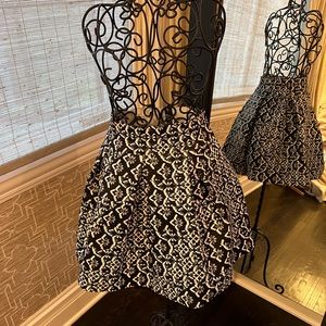 Stiff Shaped Black & White embroidered Mini skirt